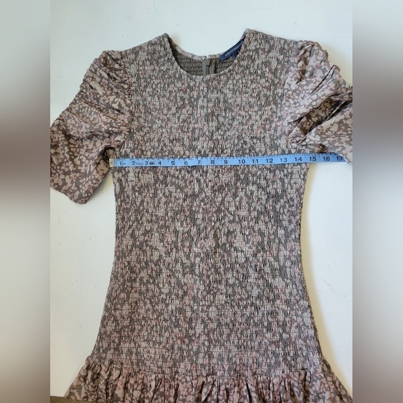 French Connection Erika Drape Printed Smock Dress in Khaki-Green Size Small - Picture 4 of 10